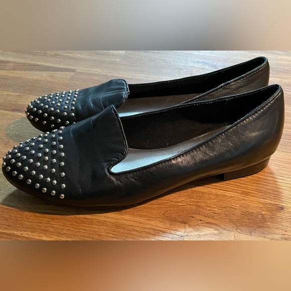 MARC FISCHER Black Leather, Silver Stud Flats (7M) - Picture 4 of 5